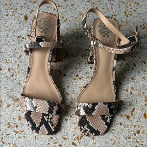 Vince Camuto Beige and Black Snake Print Sandals 8.5